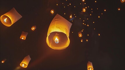 Sky lanterns firework festival Loy Krathong and Yi Peng Festival in Chiangmai Thailand November 25 2015 : Generative AI