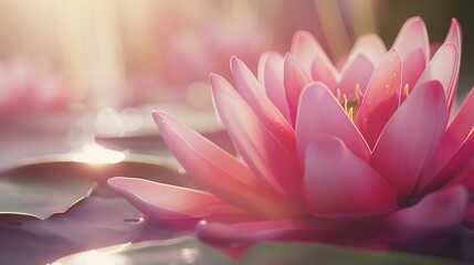 Beautiful pink water lilly flower : Generative AI - obrazy, fototapety, plakaty
