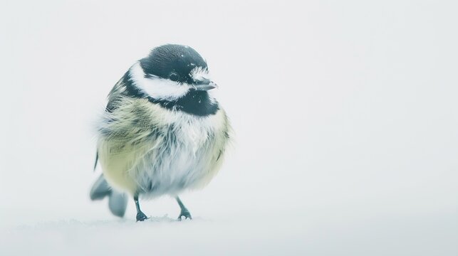 Beautiful Bird juvenile great tit Parus majoron white background : Generative AI
