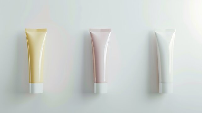 Set with blank tubes of cosmetic products on white background Mockup for design : Generative AI