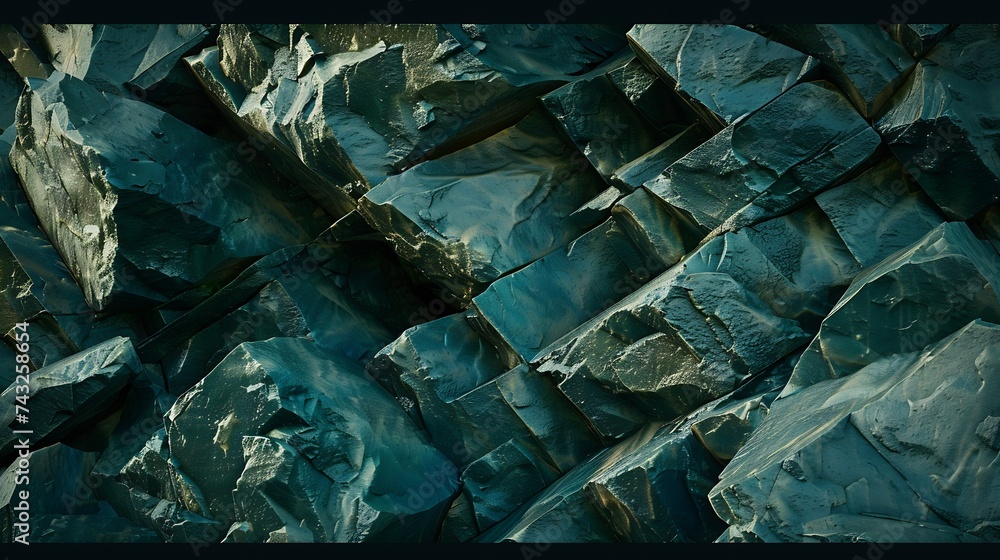 Poster Green blue abstract grunge background Toned rock texture Texture of the mountains closeup The combination of teal color and rough rocky shape Volumetric stone background 3D effect : Generative AI