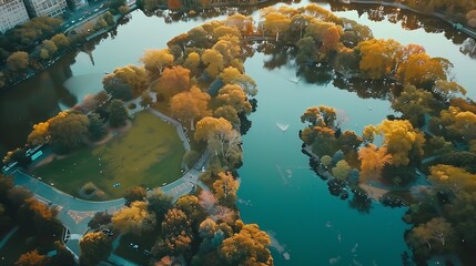 Aerial view above the central park at Manhattan New York USA : Generative AI