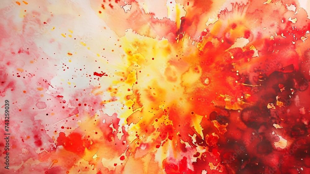 Aufkleber Red coral orange yellow peach watercolor background Colorful abstract aquarelle background Artistic Hand drawn Element for design Copy space Fire Explosion : Generative AI