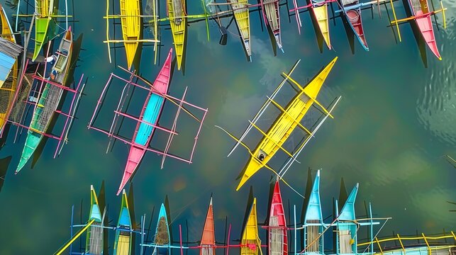 Aerial view of traditional fishing boats in Bojo River Aloguinsan Philippines : Generative AI