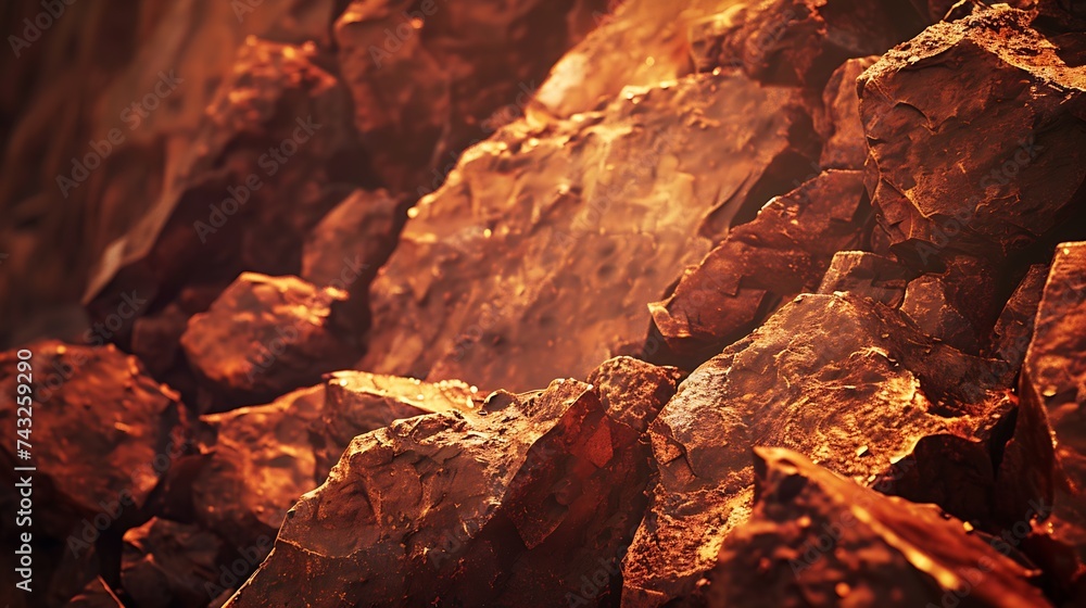 Poster bright redbrown stone background golden rock texture mountain closeup mountain texture : generative 