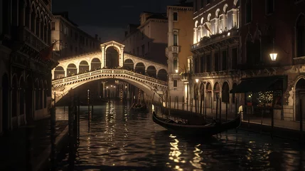 Papier Peint photo Pont du Rialto Venice street to Rialto Bridge at night Italy : Generative AI