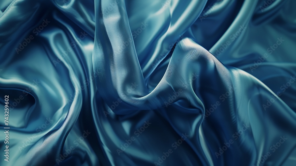 Poster Blue silk satin Folds in the fabric Elegant background with copy space for design Web banner Website header : Generative AI