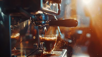 Acrylic prints Coffee bar barista pouring coffee powder from a coffee grinder to a dripper to make fresh coffee in the caf : Generative AI