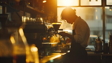 barista making coffee with passion lovers : Generative AI