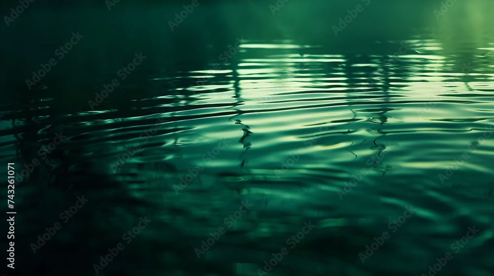Aufkleber Dark blue green abstract background Reflection of light on a smooth surface of water with small waves Tidewater green background with copy space for design Web banner : Generative AI