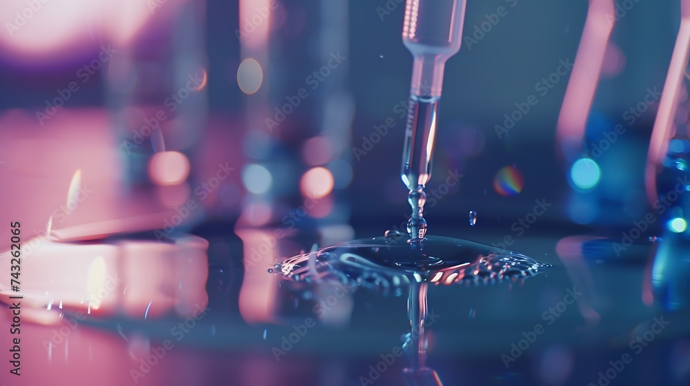 Poster dripping liquid from pipette into test tube in laboratory closeup : generative ai