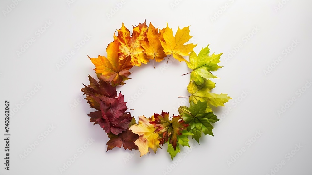 Poster creative colorful multicolored designer wreath isolated on white background made of natural maple le