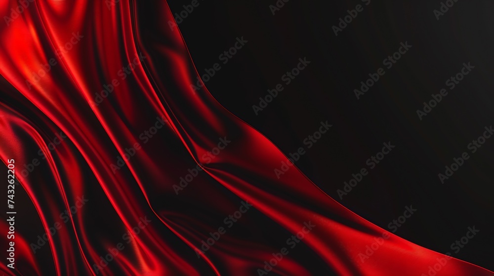 Poster black red silk satin background copy space for text or product wavy soft folds on shiny fabric luxur
