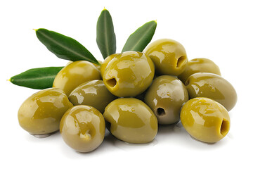 olives with green leaf isolated on white background