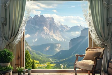 mountain view in the window of the beautiful_interior