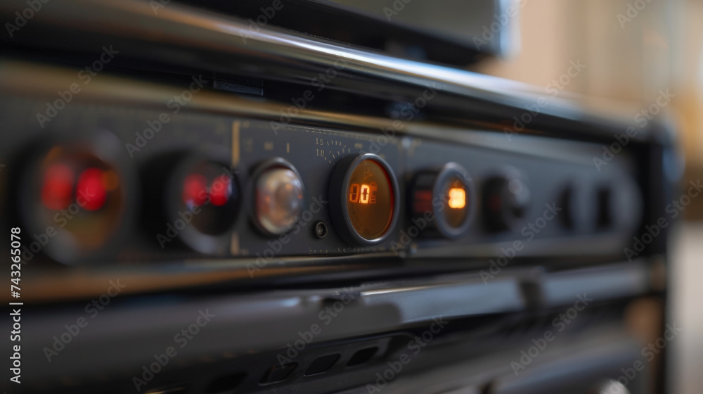 Poster a closeup of the temperature control on the top of the oil heater labeled with numbers ranging from 