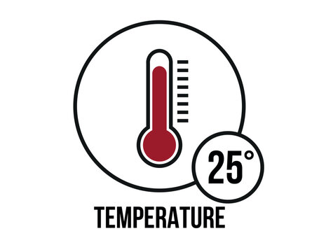 25° C vector. Temperature gauge thermometer design. Climate and weather forecast concept isolated on white background