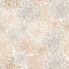 Delicate floral seamless pattern. Surface with dahlia flowers. Pastel colors. Natural background. - 743273871