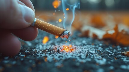 A close  up of a person with a cigarette and smoke, trying to break the habit.  - obrazy, fototapety, plakaty