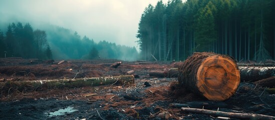 A massive log lies motionless on the forest floor, surrounded by fallen leaves and twigs. The log...