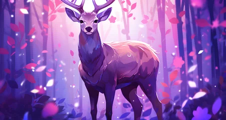  a painting of a deer with horns in a forest © Emily