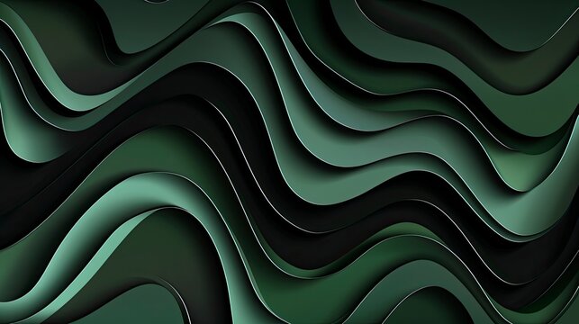 Modern black Green abstract background. Minimal. Color gradient. Dark. Web banner. Geometric shape. 3d effect. Lines stripes triangles. Design. Futuristic. Cut paper or metal effect - generative ai © Nia™