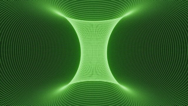Inside of a rotating green wireframe torus - 3D Render
