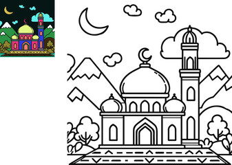 Sketching Sanctity, Celebrating Peaceful Nights and Spiritual Heights in Islamic Architecture, coloring book