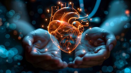 illustration of a hand holding a heart hologram