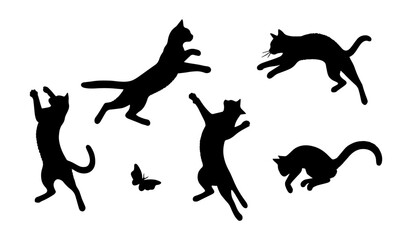 Vector illustration. Silhouette of cats set.