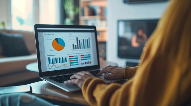 Financial planner hosting a webinar, visible on a laptop screen, with virtual attendees asking questions about savings, investments, and retirement planning. 