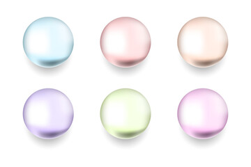 Set of multicolored pearls, spherical jewel gems, vector illustration.