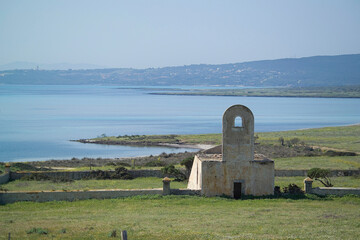 Ruins of the small church of Fornelli. Asinara Island National Park. P.to Torres. Sassari, Sardinia. Italy