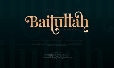 Baitullahpremium luxury romadhon alphabet letters and numbers. Elegant wedding typography islamic ramadan serif font decorative vintage retro. Creative vector illustration