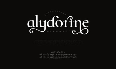 Alydorine premium luxury romadhon alphabet letters and numbers. Elegant wedding typography islamic ramadan serif font decorative vintage retro. Creative vector illustration