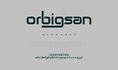 Orbigsan creative modern urban alphabet font. Digital abstract geometric futuristic, fashion, sport, minimal technology typography. Simple numeric vector illustration