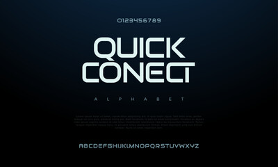 Quickconect creative modern urban alphabet font. Digital abstract geometric futuristic, fashion, sport, minimal technology typography. Simple numeric vector illustration