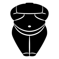 Headless female torso from Cukurdent, Turkey. Neolithic female figurine. Fertility goddess. Black and white silhouette.