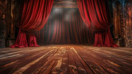 Fotobehang Empty theater stage with red velvet curtains.  © 2D_Jungle