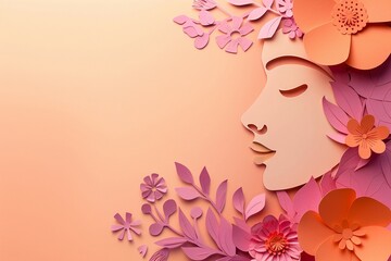 Illustration of face and flowers style paper cut