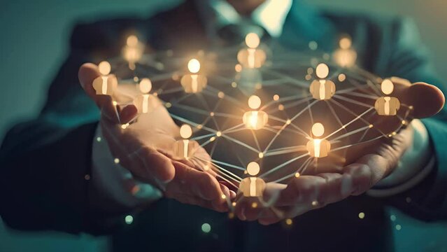 Business or owner man, network structure HR Human resources. Business leadership concept. Management and recruitment. Social network. Different person, business, leader