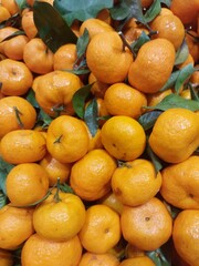 Orange with green leaf. Organic fresh orange. Full depth of field. Orange citrus .