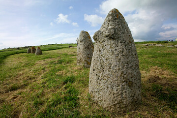 Menhir stones from the bronze age at Archeological site of Tamuli, Sardinia island, Italy