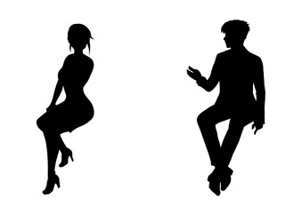 人物　座って会話　シルエット