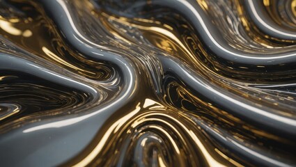 Luxurious Swirl of Gold and Black Liquid, Abstract Metallic Texture, liquid metal flows, Generative AI