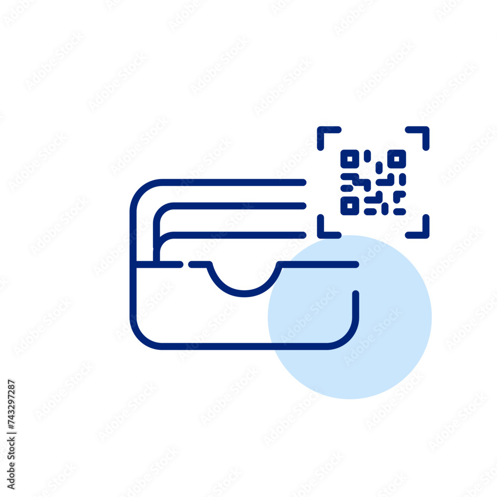 Poster card wallet and qr code. electronic payment system. pixel perfect, editable stroke vector