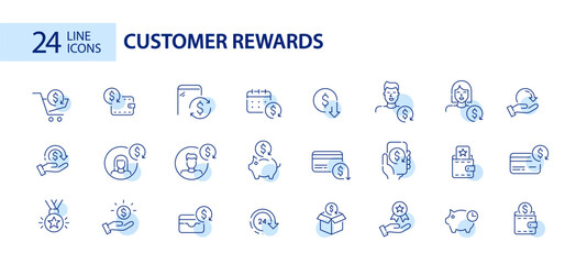 Set of customer loyalty program and rewards. Pixel perfect, editable stroke