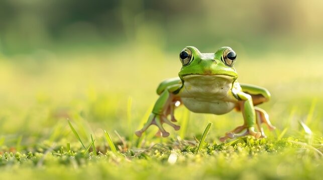 Leap day, 29 February 2024 greeting card with cute jumping Green Frog and Happy Leap Day text. Leap year, one extra day