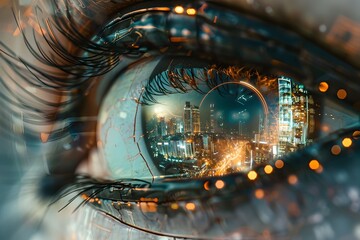 Digital Eye with Cityscape Reflection in Surreal Style