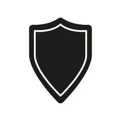 A black and white shield icon on a white background